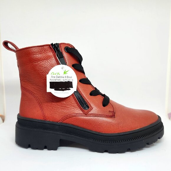 Ara Women's Rusty Red High Soft Leather/Bamboo Boot W/Zipper & Laces Size 6 - Picture 1 of 9